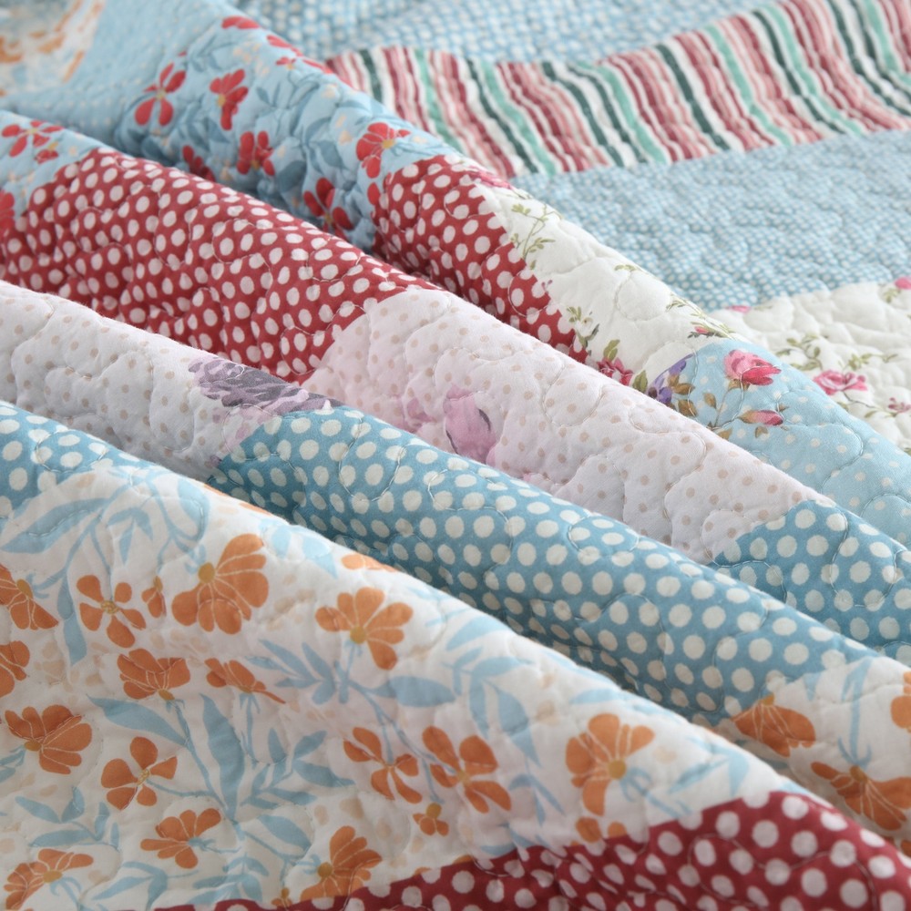 3 Pcs Printed Quilt Set Floral Patchwork Pattern Bedspread Set BY331