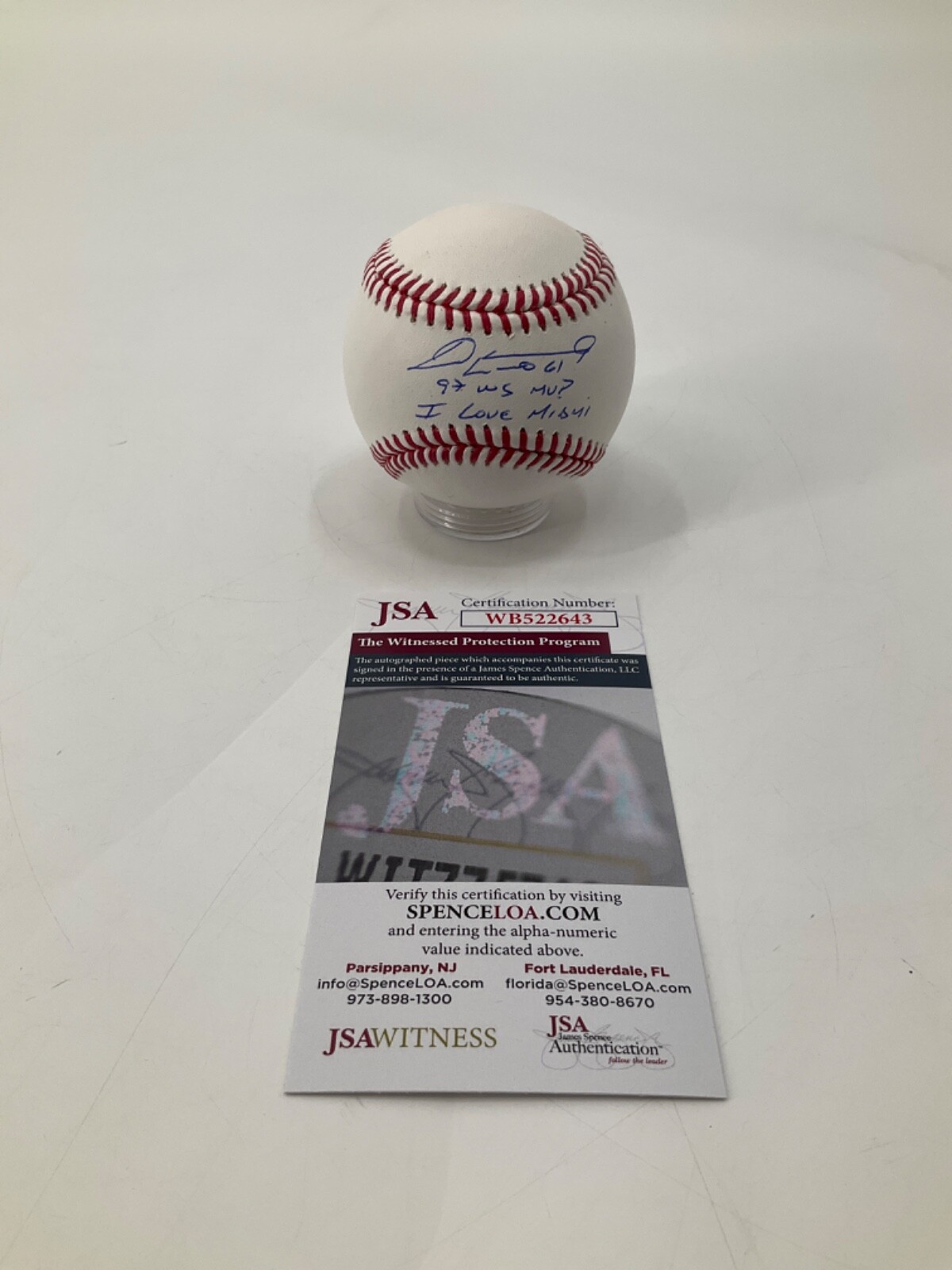 LIVAN HERNANDEZ MIAMI MARLINS SIGNED MLB BASEBALL JSA WITNESS COA 2 INSC.