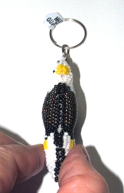 2.5" Bald Eagle Beaded Keychain Double Sided Handmade New