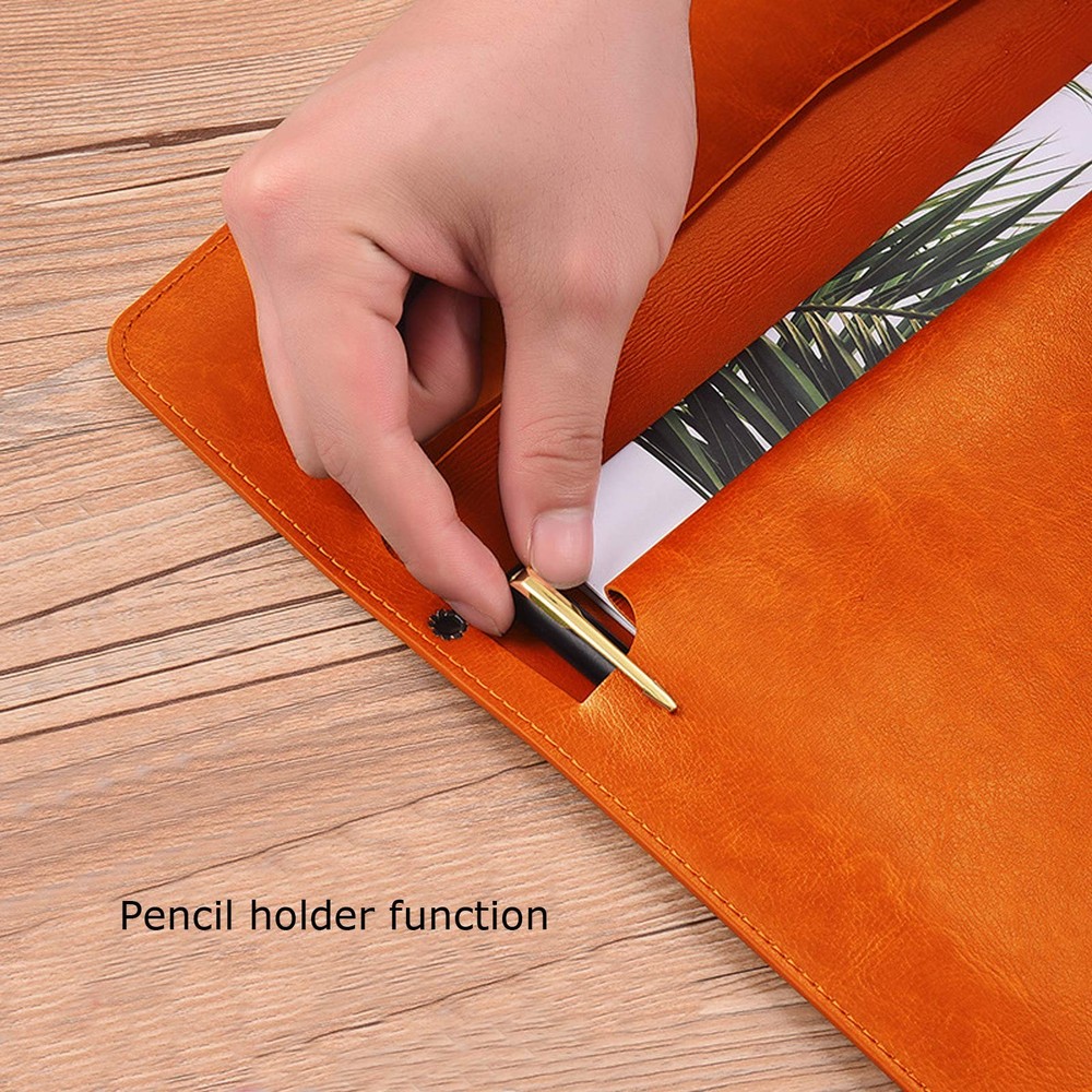 A4 File Folder PU Leather Document Holder Envelope Case Snap Closure Orange