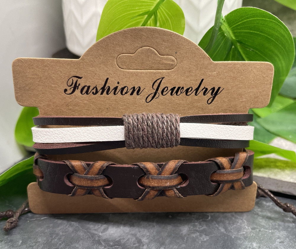 2 PC Leather Bracelet Set Stackable Adjustable Tie New Free Ship B8416