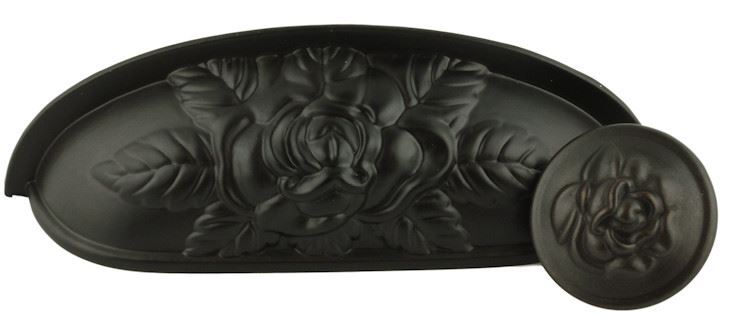 3-3/4" Old Rose Pattern Cup Pull Oil Rubbed Bronze