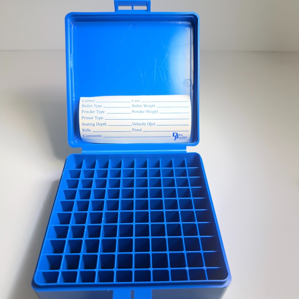 Dillon Precision Ammo Box .38 .357 Magnum 100rd Blue OLD STYLE Stackable