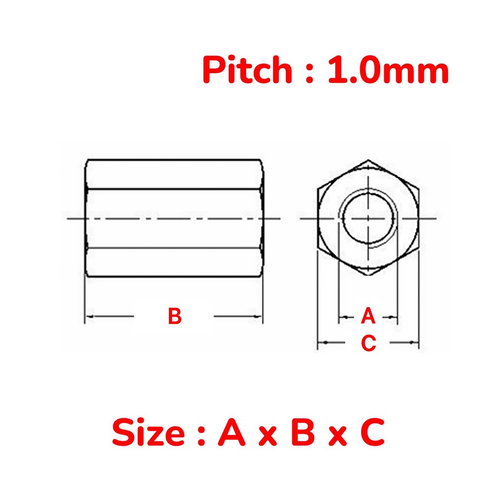 M7 ~ 7mm Brass Hex Coupling Nuts Metric 1.0 Coarse DIN 6334