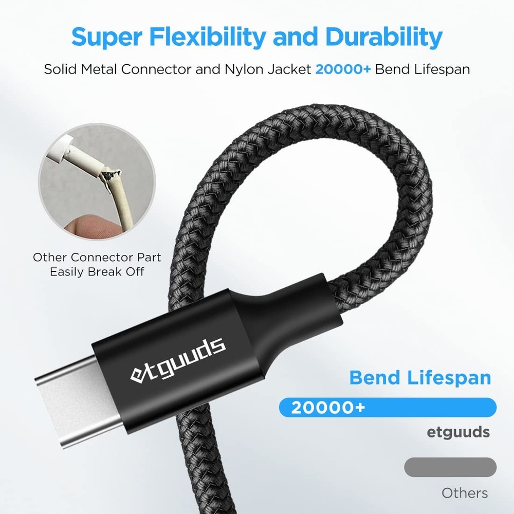 etguuds USB to C Cable 2ft, 2-Pack A Type C Charger Black
