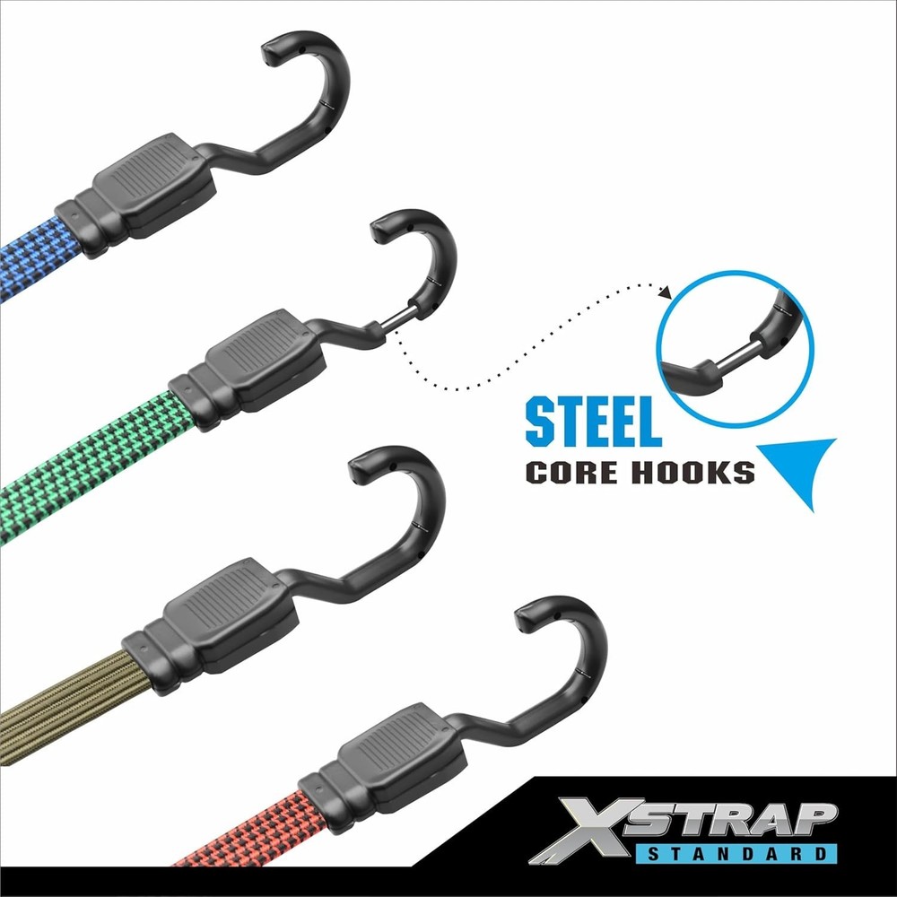 8-Pack Flat Bungee Cords with Hooks (18",24",32",40") - Elastic Stretch Strap...
