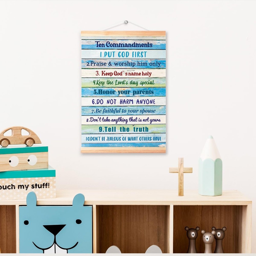 Ten Commandments Posters Hanger Frame for Kids Room Decor,10 Commandmets Canv...
