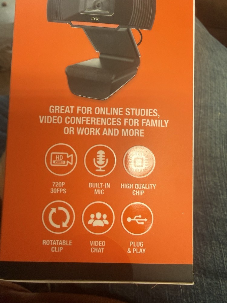 itek 720P HD Plug & Play Webcam, Built-in Microphone, USB, Adjustable Angles