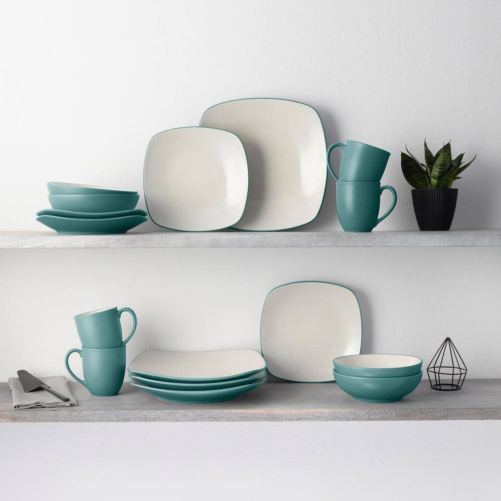 Colorwave Turquoise 16-Piece Square (Turquoise) Stoneware Dinnerware Set (Servic