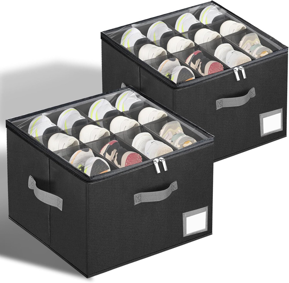 2 Pack Shoe Organizer for Closet, Large Shoe Box Storage Containers,Shoe Storage