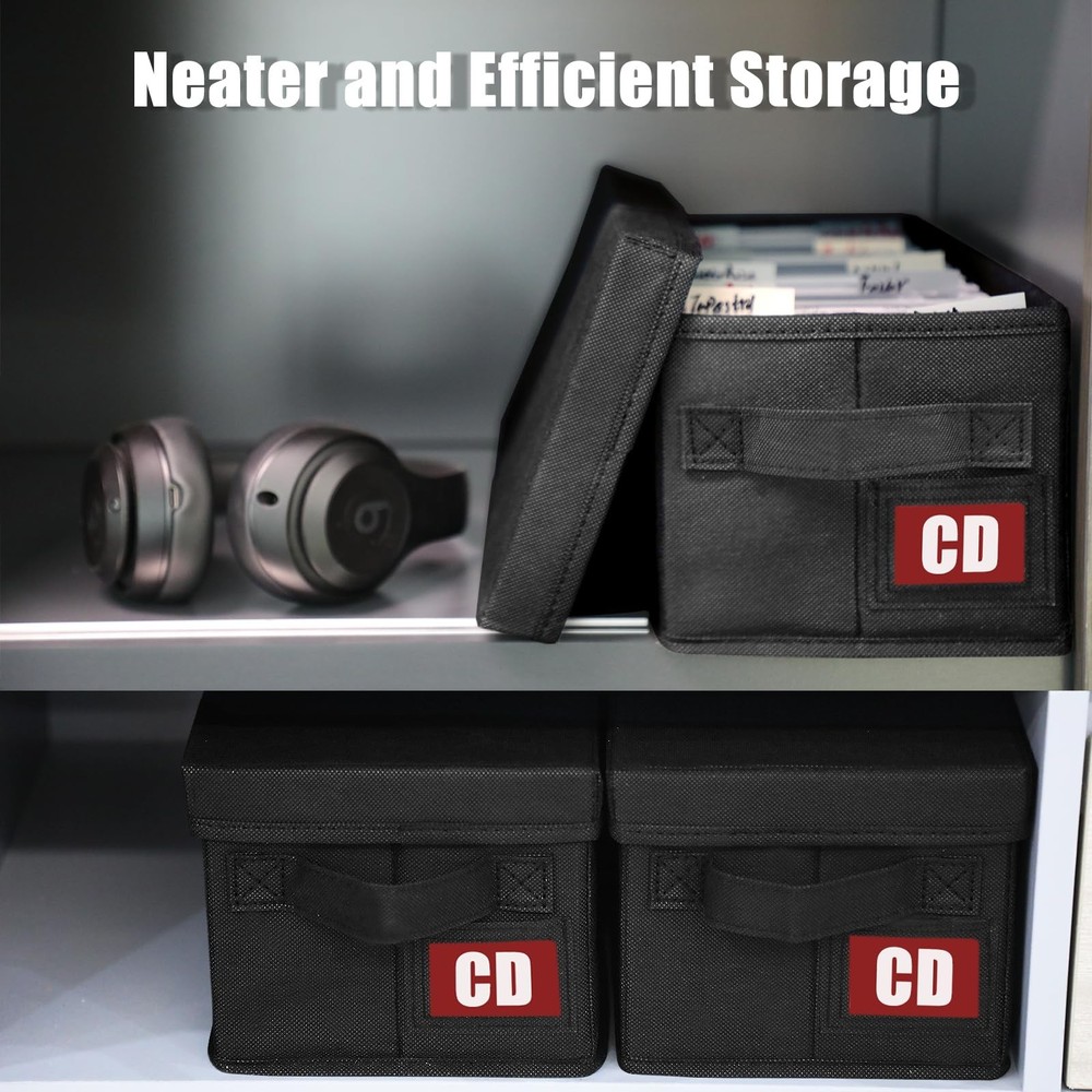 CD Storage Case, 6P CD Storage Boxes with Lids,Collapsible CD Organizer Holds...