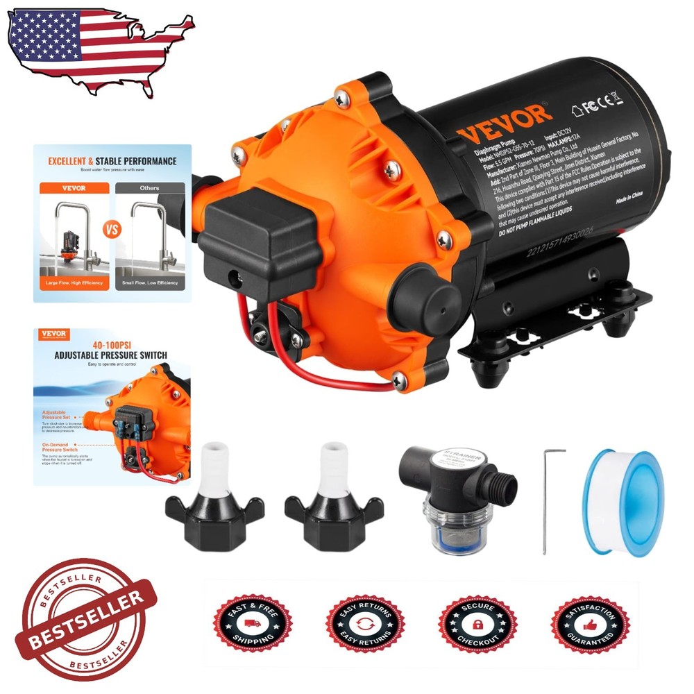 High-Performance 12V Sprayer Pump 5.5 GPM, Auto Pressure Switch, Quiet Operation