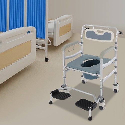 Bedside Commode Chair, Rolling Shower Wheelchair, Foldable Height Adjustable Toi