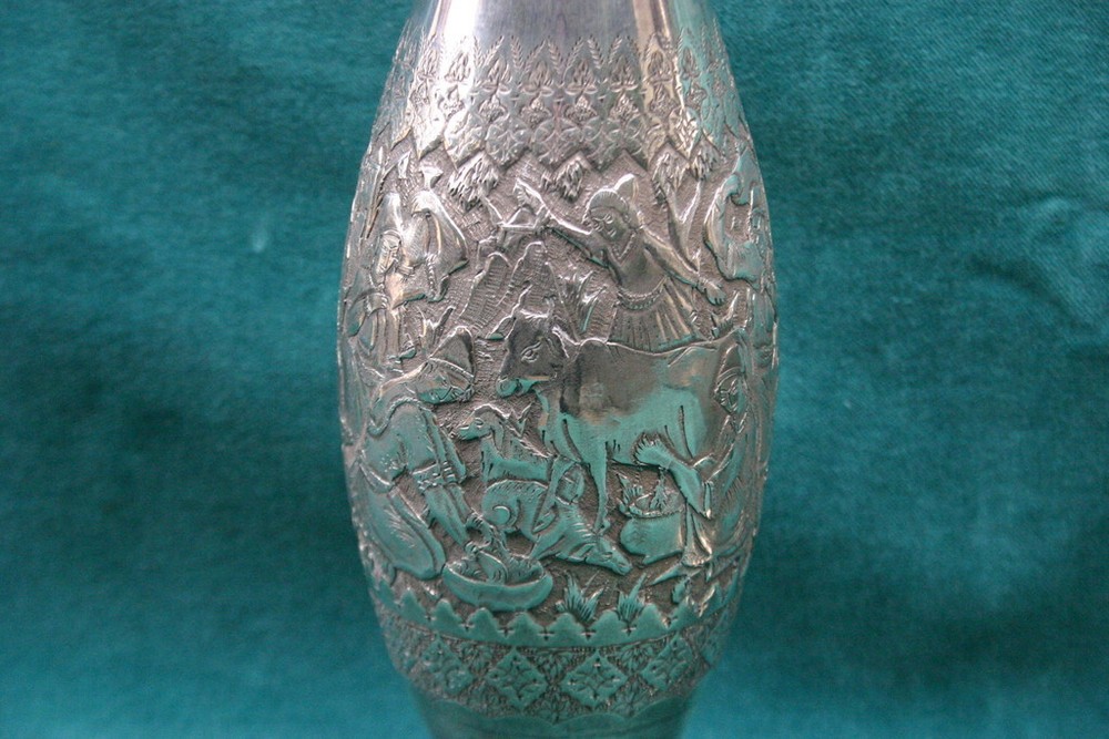 Ali Baba Pair Fine 84 Sterling Silver Middle Easter 11"1/2 H Vases