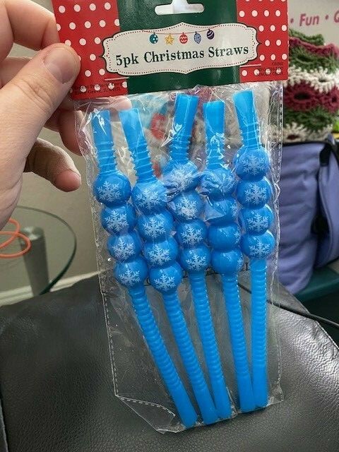 5pk Christmas Straws Blue Snowflake Plastic New!!!