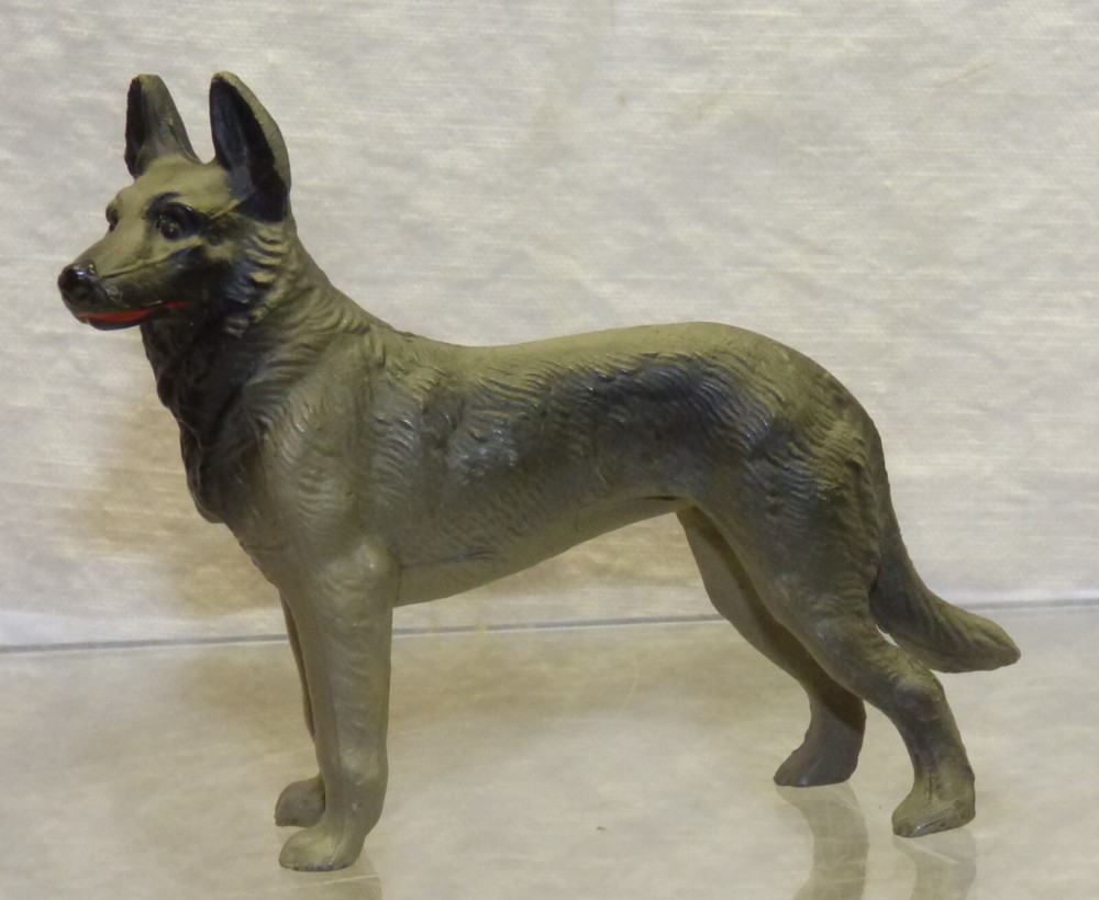 Solid Brass Bronze German Shepherd Dog Figurine Vintage Painted Austria Quality