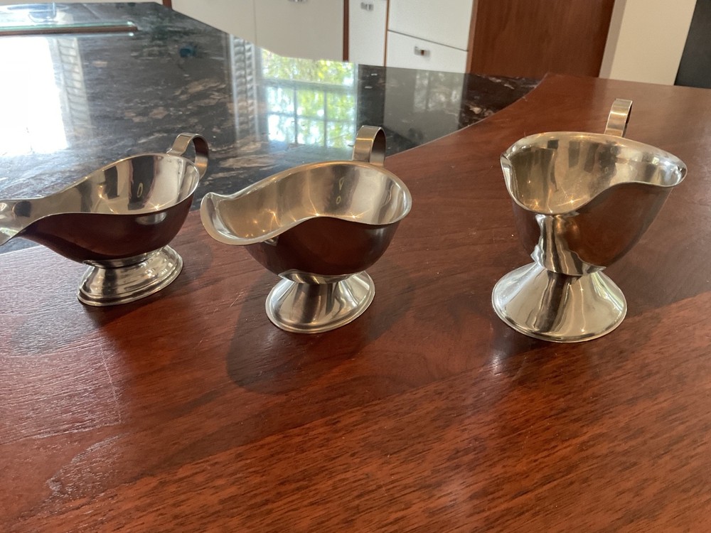 THREE SILVER COLOUR SAUCE BOATS  GRADUATED