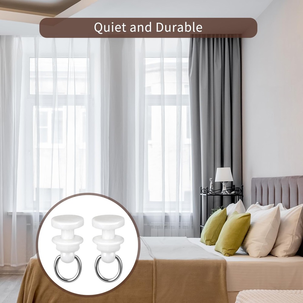 100 PCS White Plastic Curtain Track Hooks Ceiling Mount Smooth Roller RV