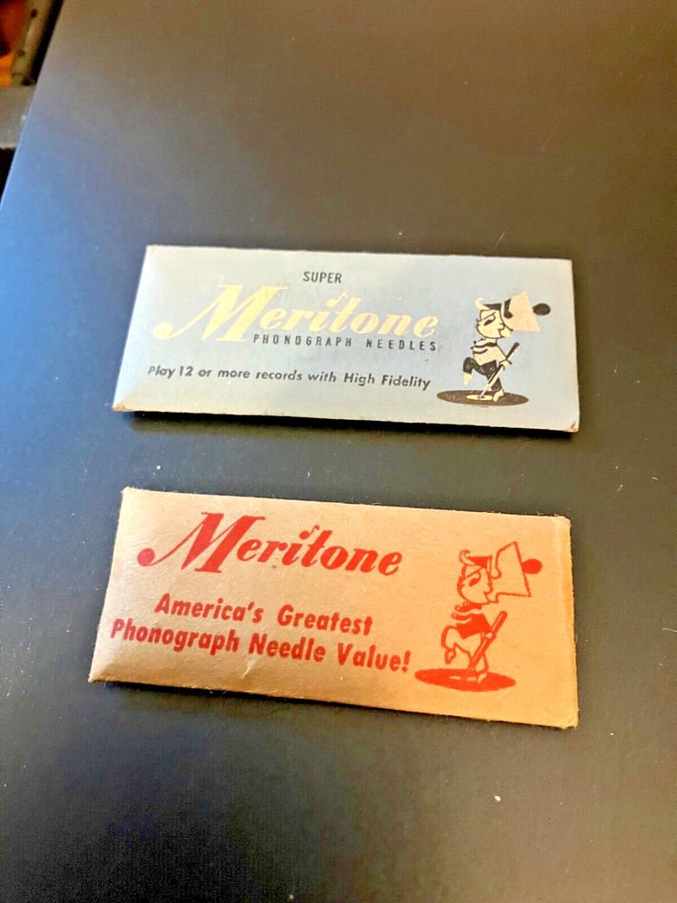 TWO MERITONE PHONOGRAPH NEEDLES PAPER PACKETS Switzerland