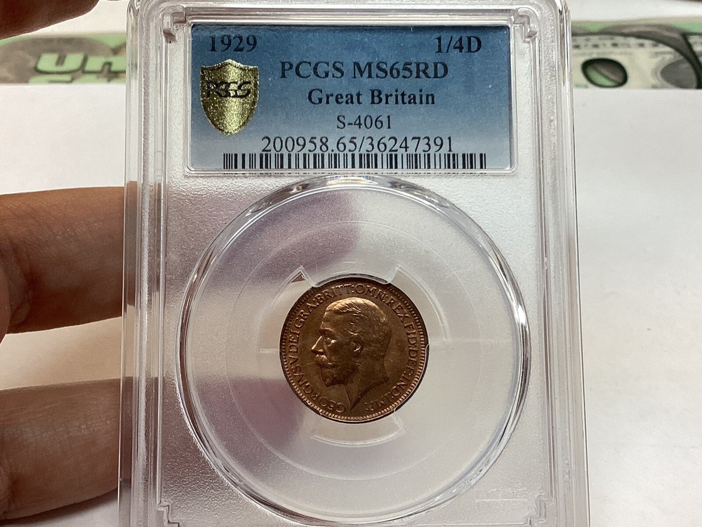 1929 Farthing Great Britain PCGS Ms65 Red