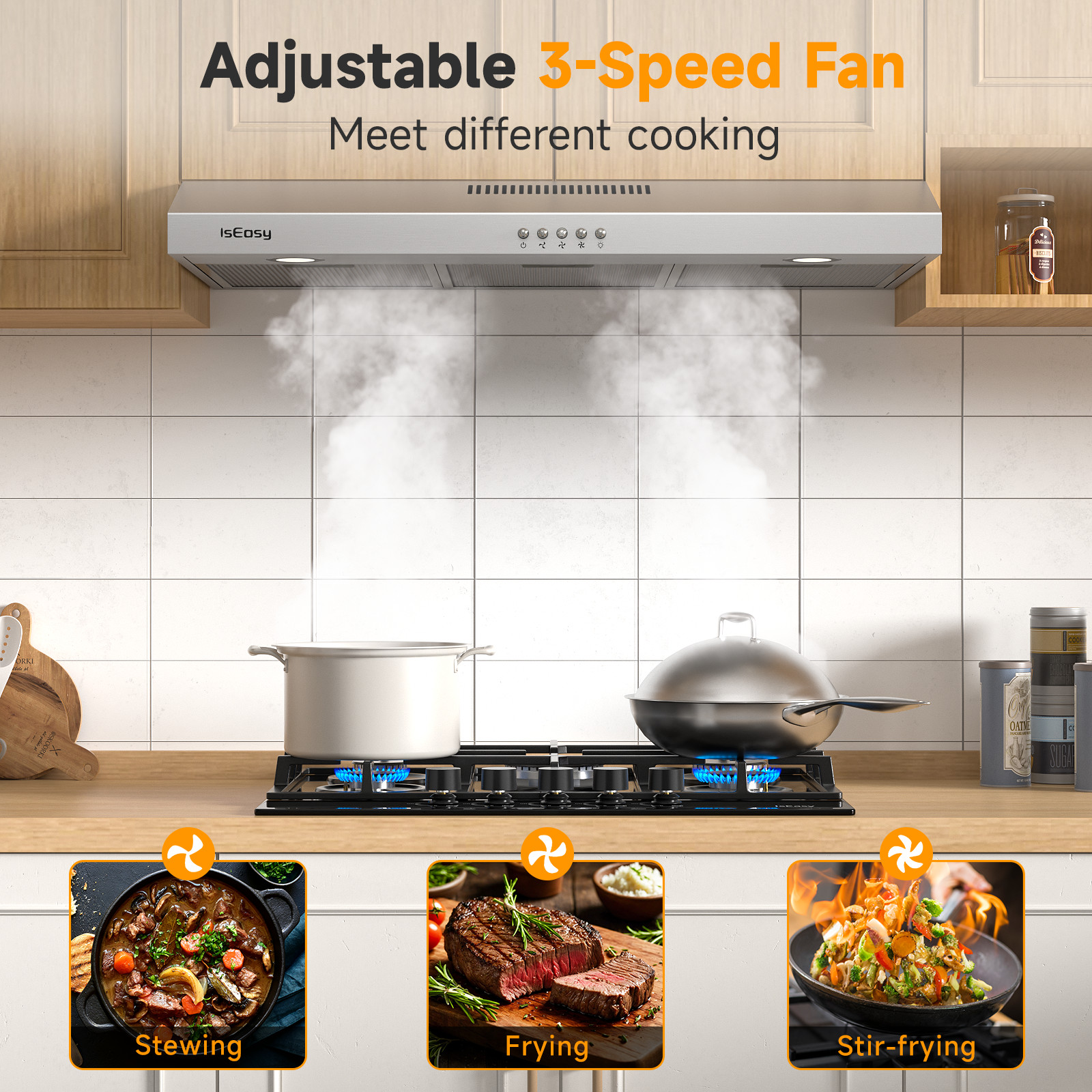 36 Inch Kitchen Range Exhaust Hood Fan Vent Stainless Steel Under Cabinet Mount#