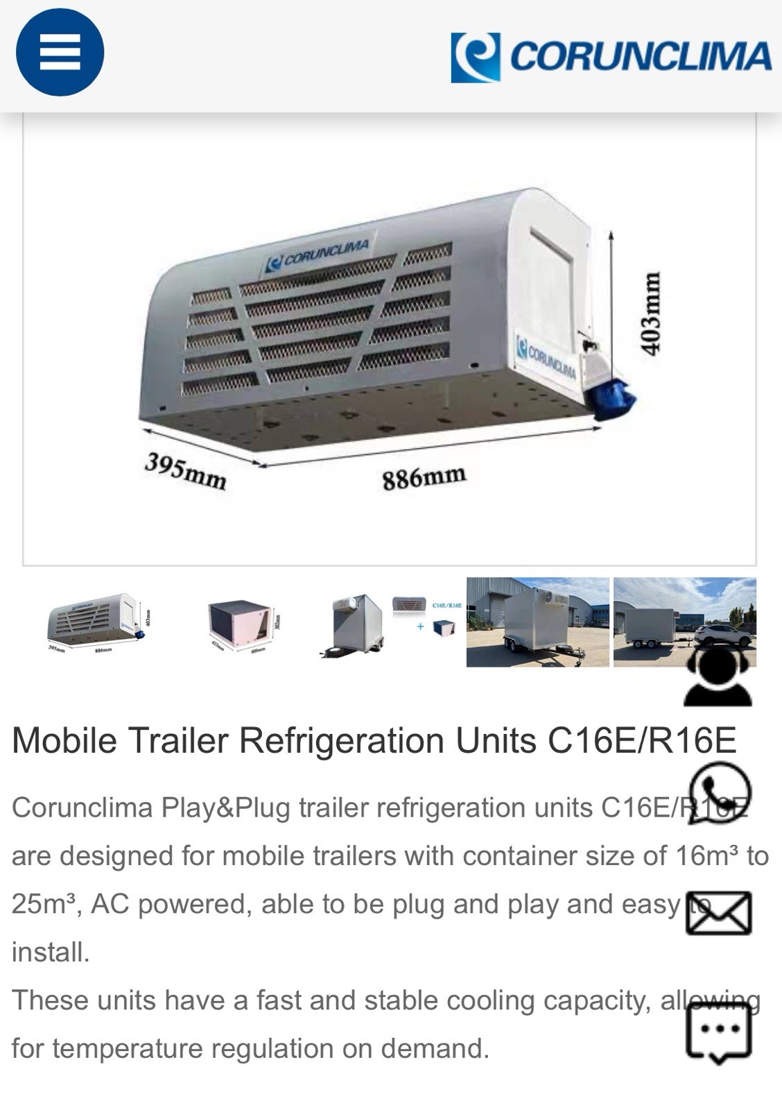 Mobile Trailer / Walk-in Freezer / Cooler Reefer Mono-block Unit 16E
