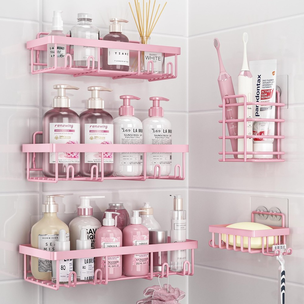 5 Pack Shower Caddy Organizer Rack Shelf for Inside Shower, Adhesive Bathroom...