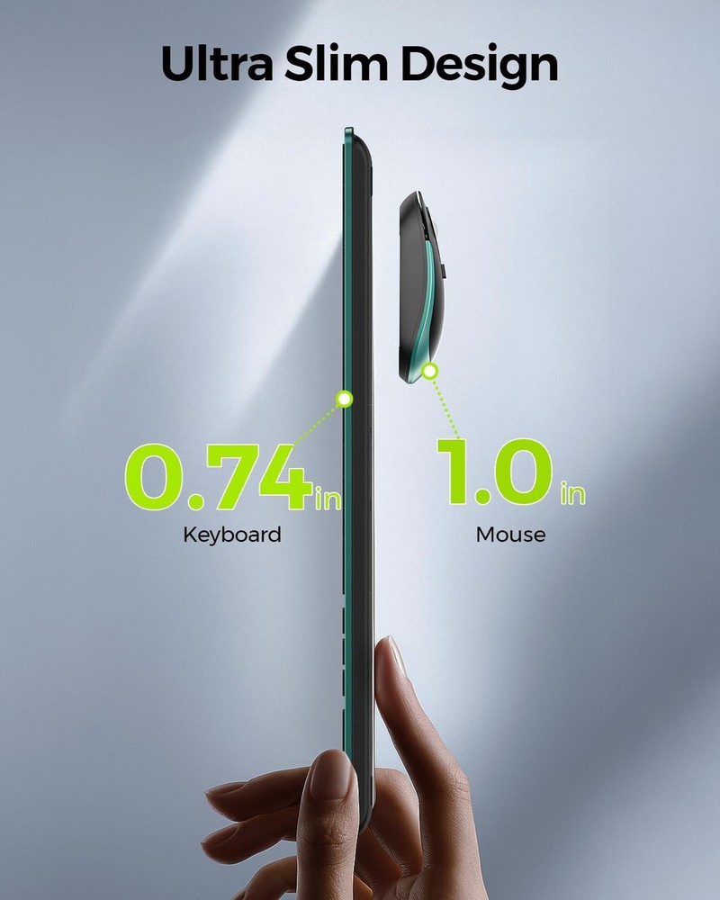 Wireless Keyboard and Mouse Combo, Full Size Slim Thin Cordless Keyboard Mous...