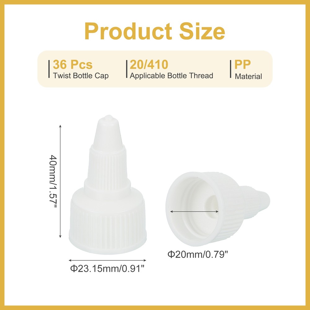 36Pcs 20/410 Plastic Ribbed Edge Squeeze Bottle Replacement Caps, White