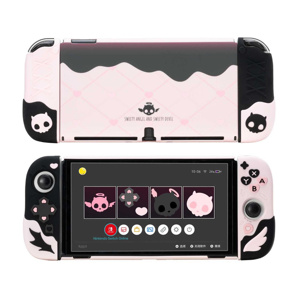 GeekShare Case for Nintendo Switch/OLED HardShell Silicone Joycon Cover Skull