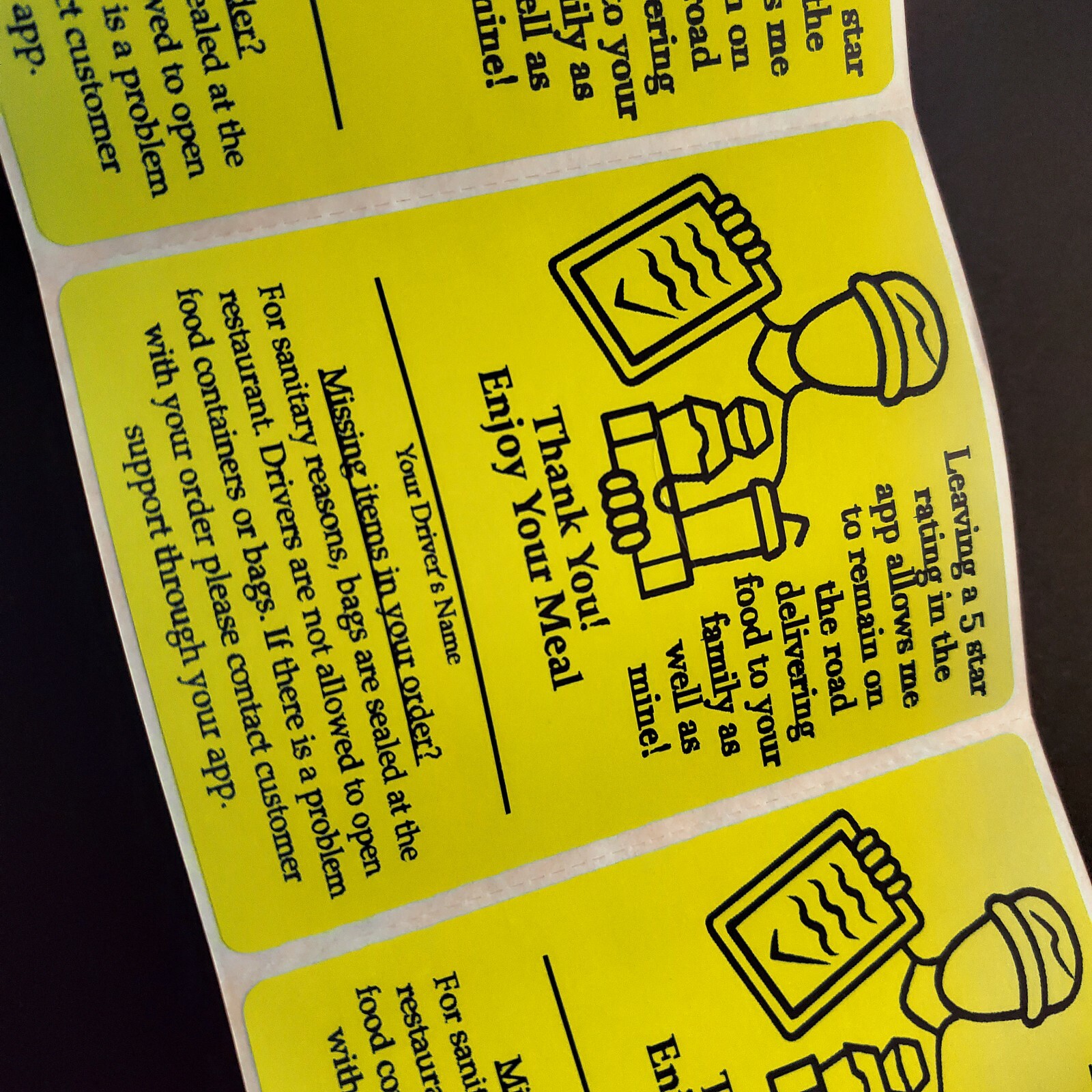 50 Food Delivery Labels Seal 4" x 3" DoorDash Grubhub UberEats 5-Star Stickers