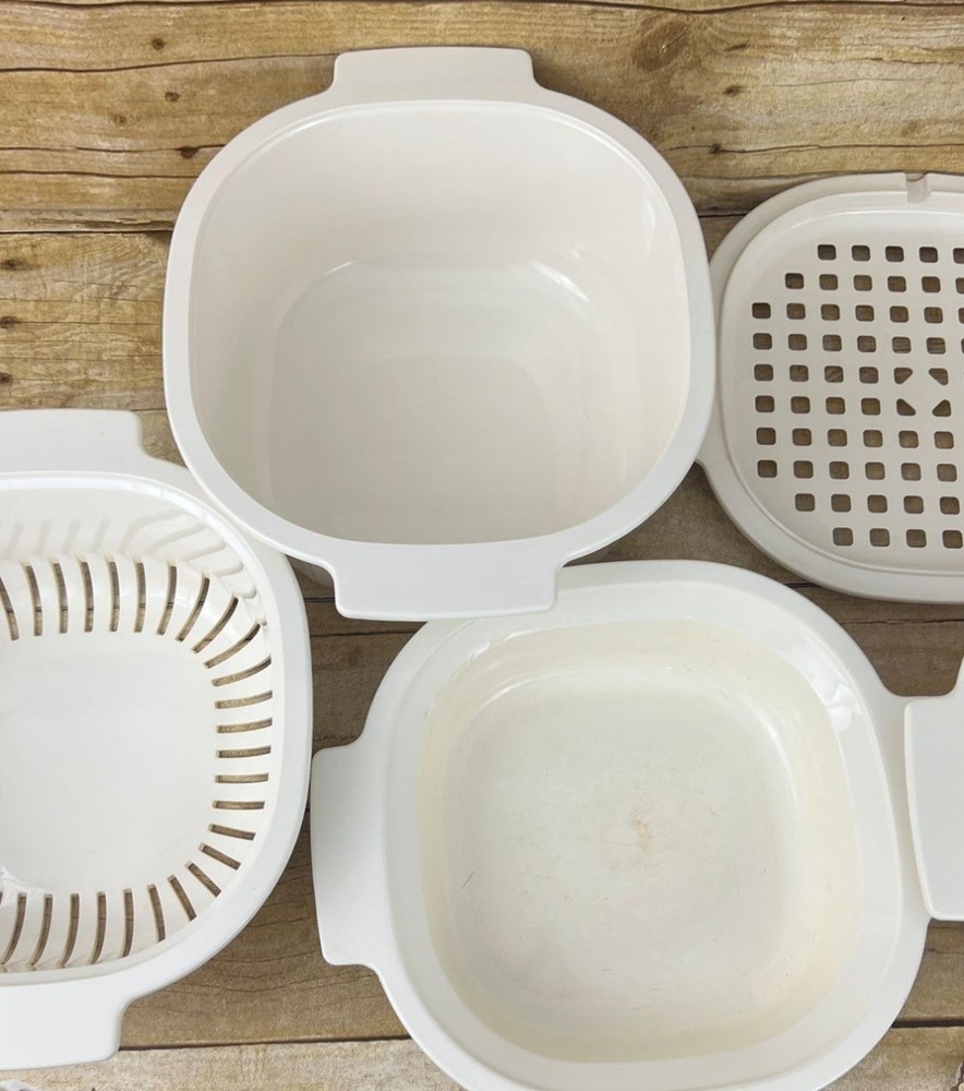 Rubbermaid Microwave Cookware 8 Piece Set Tan Space Saving Stackable Vintage