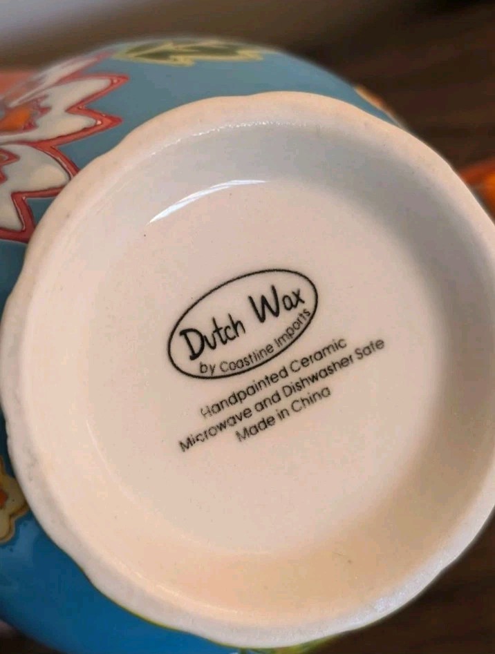 Dutch Wax Anthropologie Large Footed Mug Cup Floral Hand Painted Ceramic