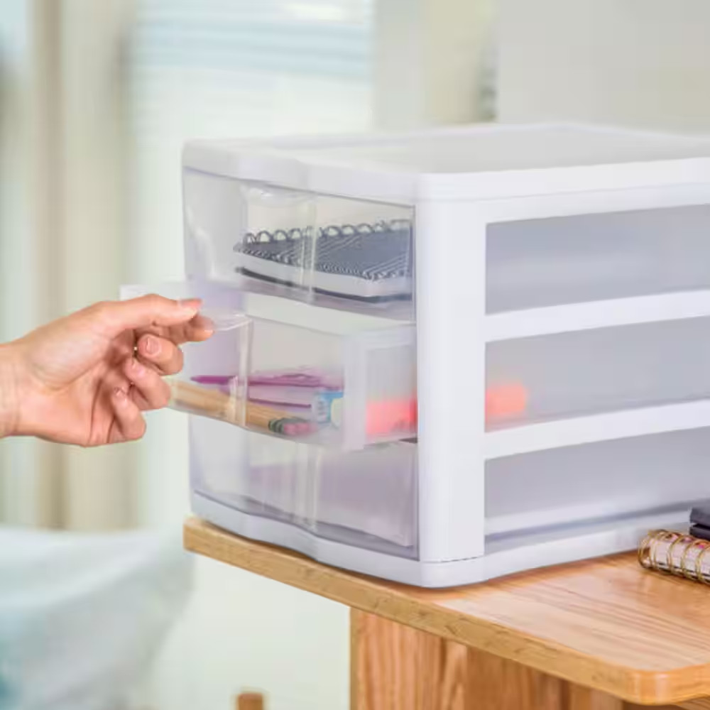 Clearview Compact Portable 3 Drawer Storage Organizer Cabinet, (8-Pack)
