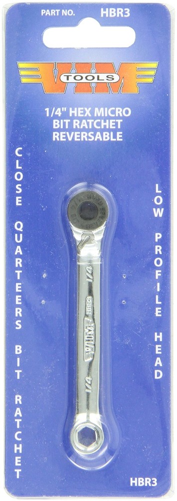 VIM Tools HBR3 Double Ended 1/4" Hex Bit Ratchet 42373, Silver