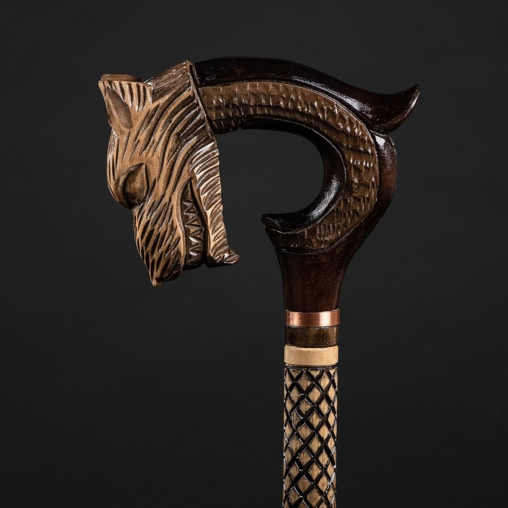 Carved Animal Walking Cane Wolf Walking Stick