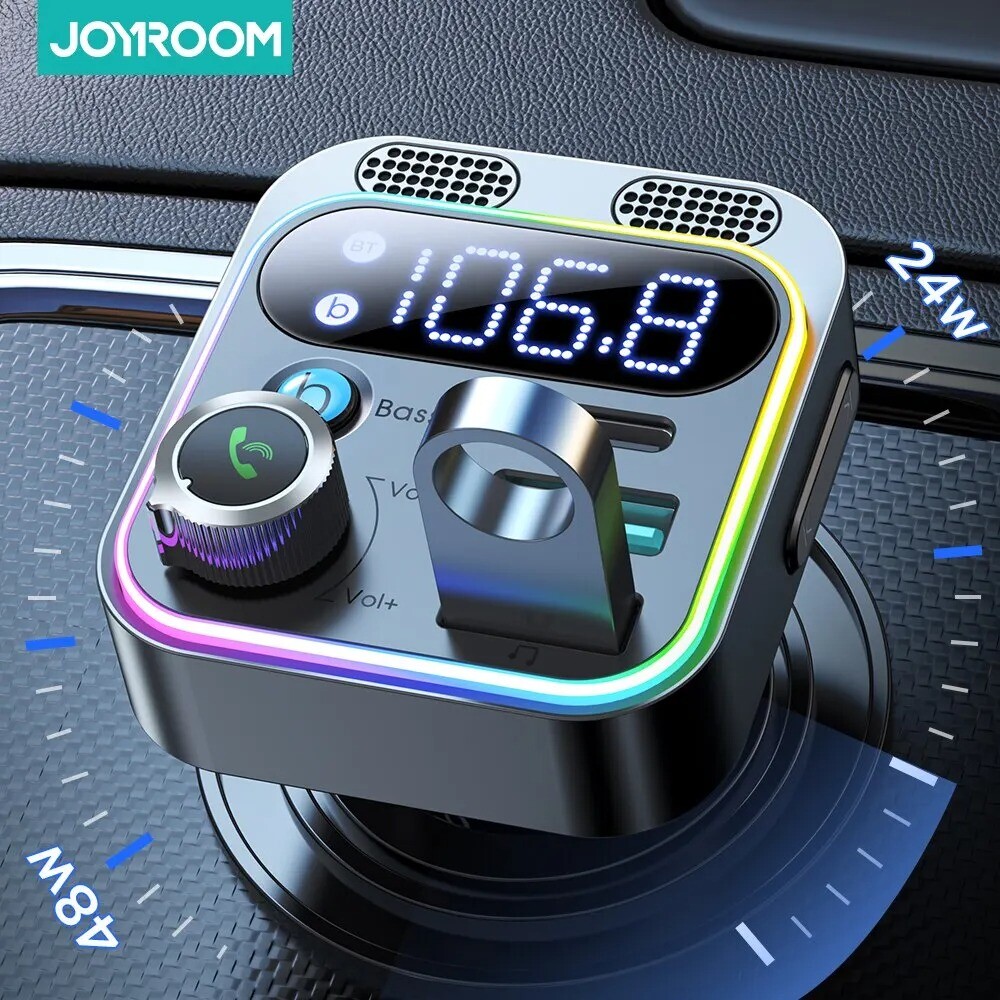 JOYROOM Bluetooth 5.3 FM Transmitter Car Adapter, [Stronger Dual Mics & Hifi Dee