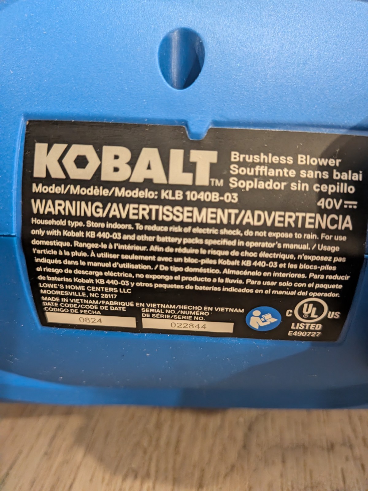 Kobalt 40-Volt KLB 1040B-03 Leaf Blower Blue Brushless 120MPH 520-CFM TOOL ONLY