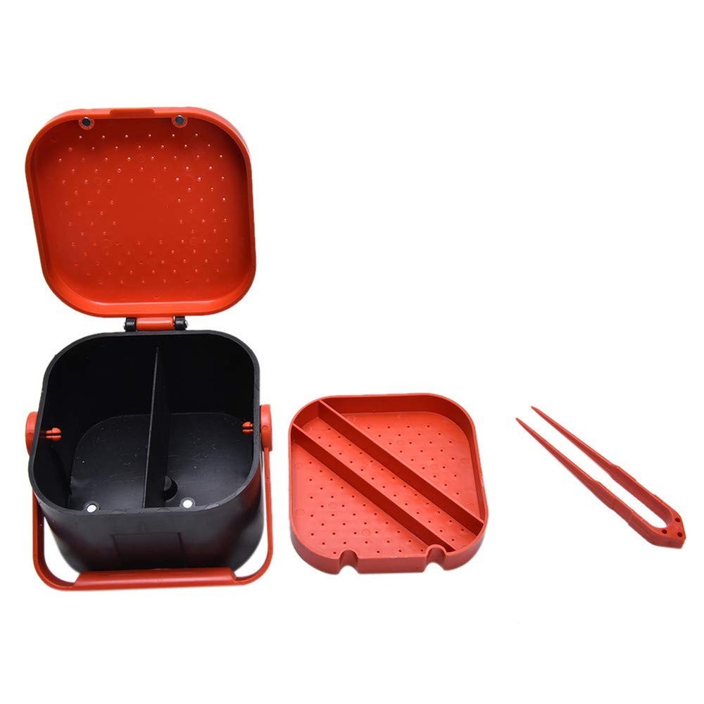 Comsnows 2PCS Worm Bait Holder, Storage Box, Black, Red