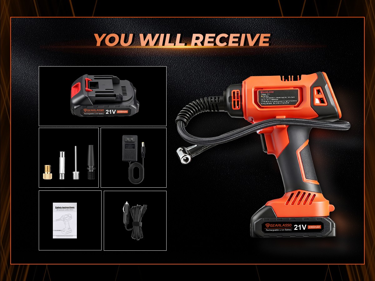 160PSI Cordless Tire Inflator Air Compressor Rechargeable Battery Car Air Pump