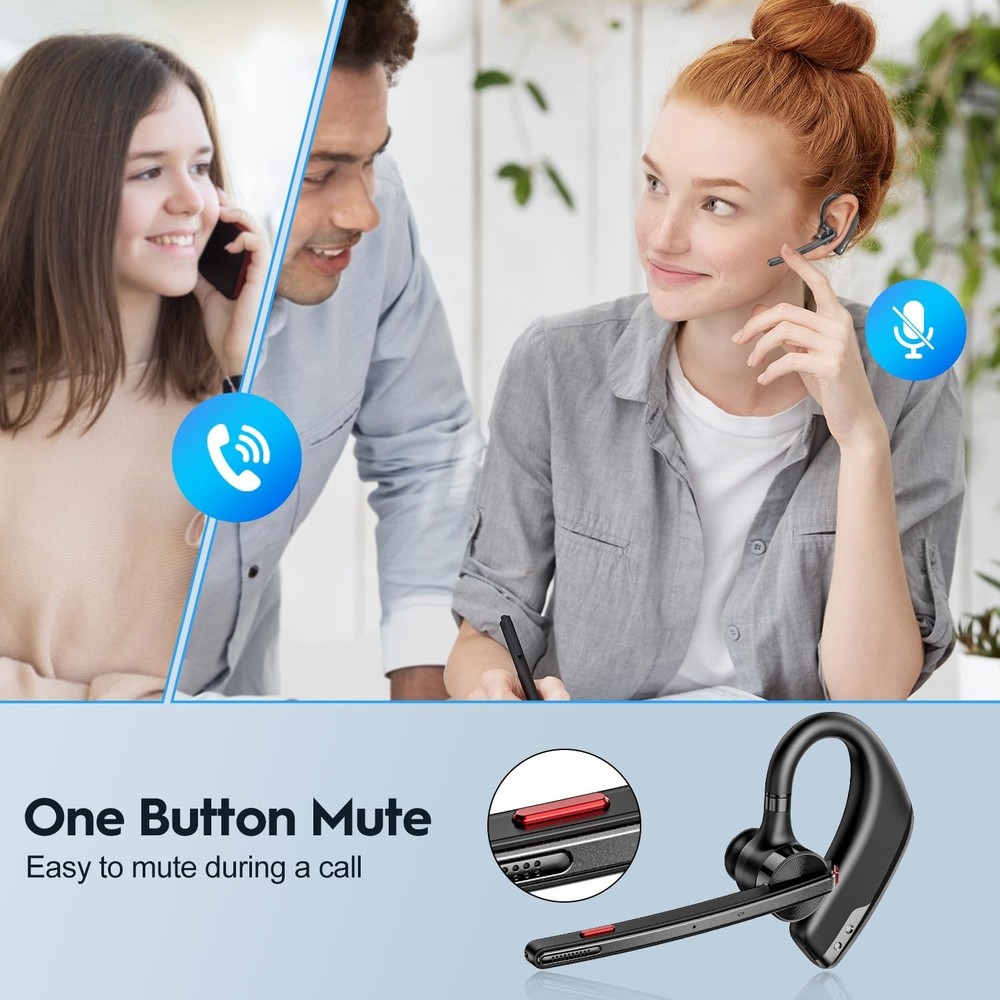 New Bee Bluetooth Headset, Wireless Bluetooth Earpiece for Cellphone with 500...