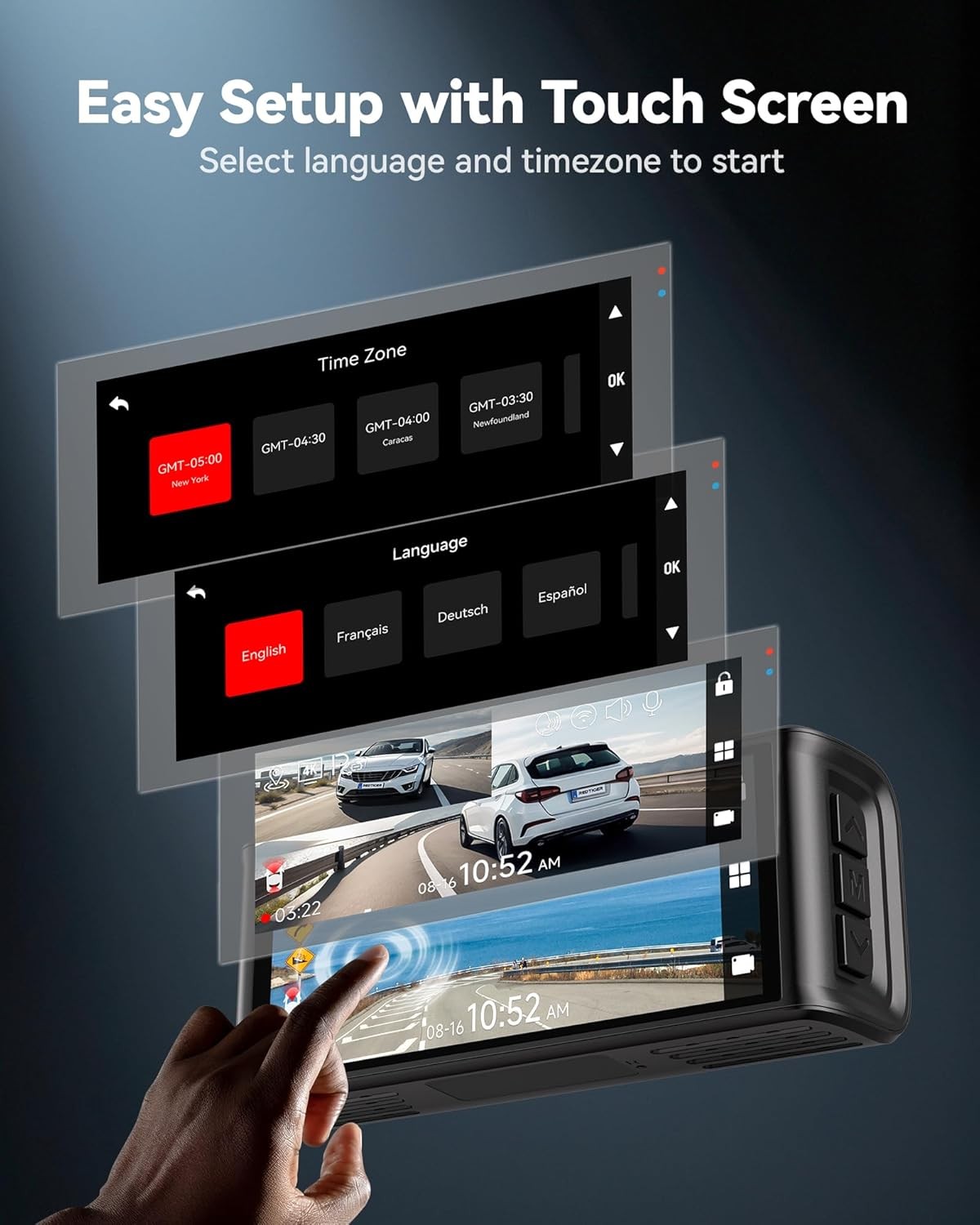 REDTIGER FTNT 128GB Card Voice Control 4K Dash Cam Front and Rear, Touch Screen