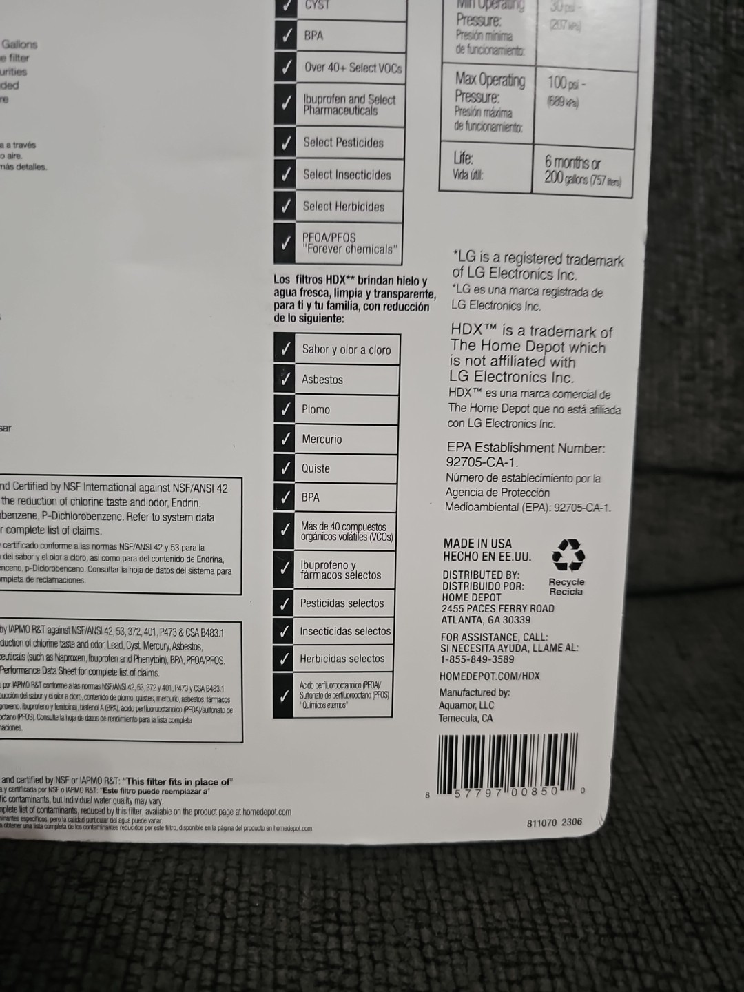 BRAND NEW!! HDX Refrigerator Water Filter Replacement (2-pack) LT1000P
