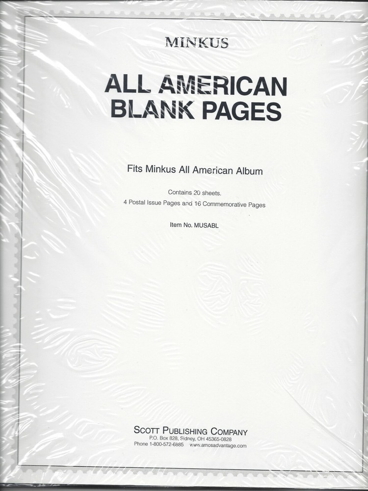 Pkg. 20 Minkus All-American 1-Sided 2-Post Blank Pages 4 Postal+16 Commemorative