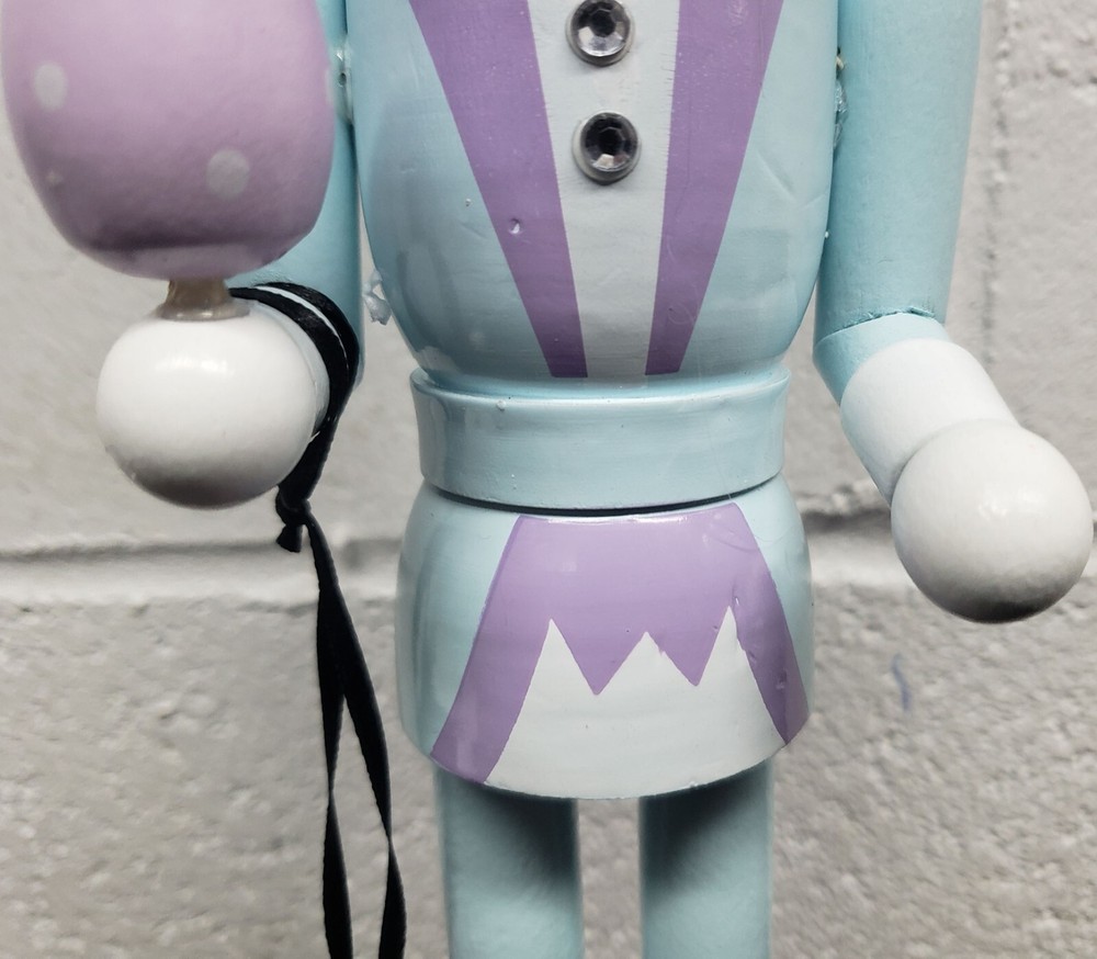 Wooden Christmas Nutcracker, 12", LIGHT BLUE EASTER RABBIT/BUNNY WITH EGG, TJM