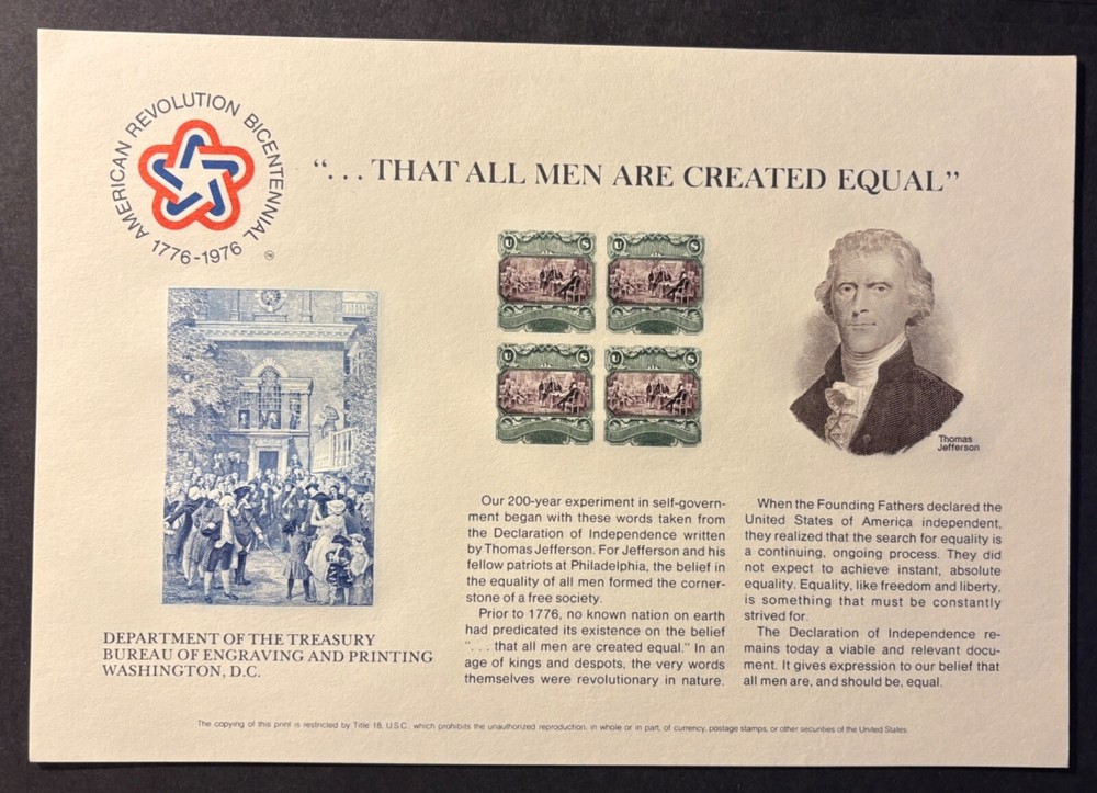 #B34 BEP All Men are Created Equal Souvenir Card