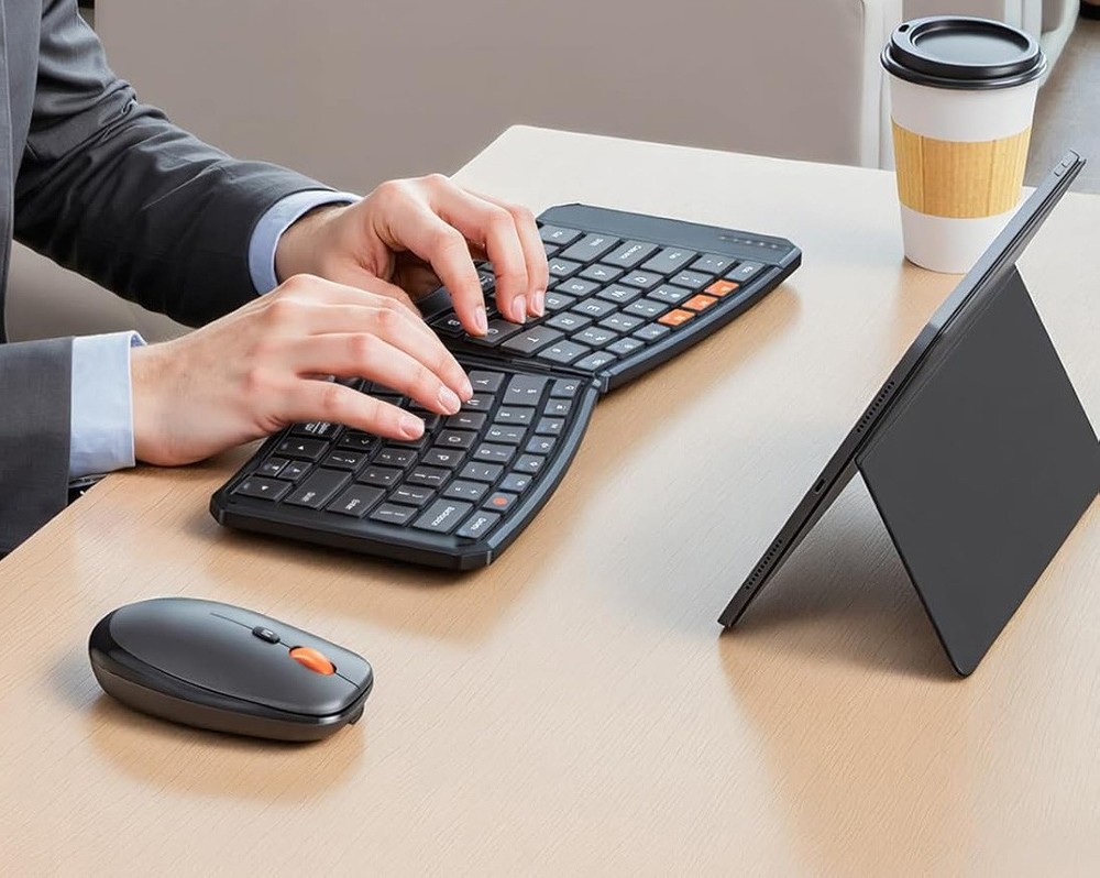 Foldable Ergonomic Keyboard and DPI Adjustable Mouse - PC/Mac/Android/iOS - Lock