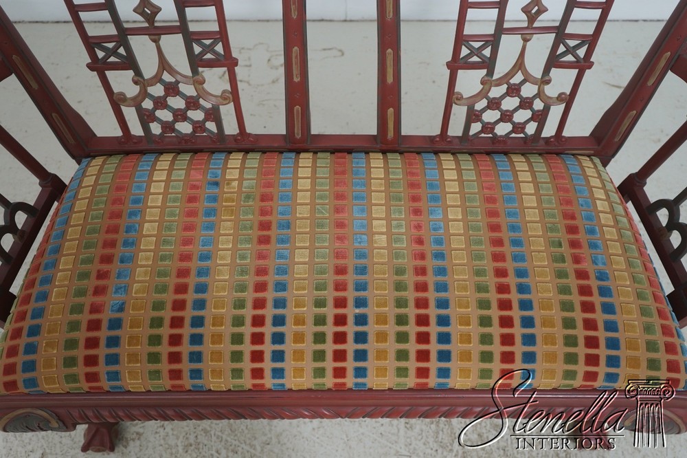 72052: Chinese Chippendale Style Painted Finish Settee Bench