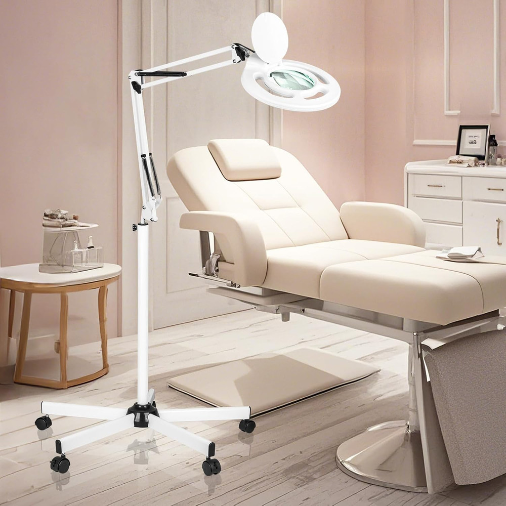 10X Magnifier Floor Lamp with Dimmable LED Light for Estheticians & Crafts