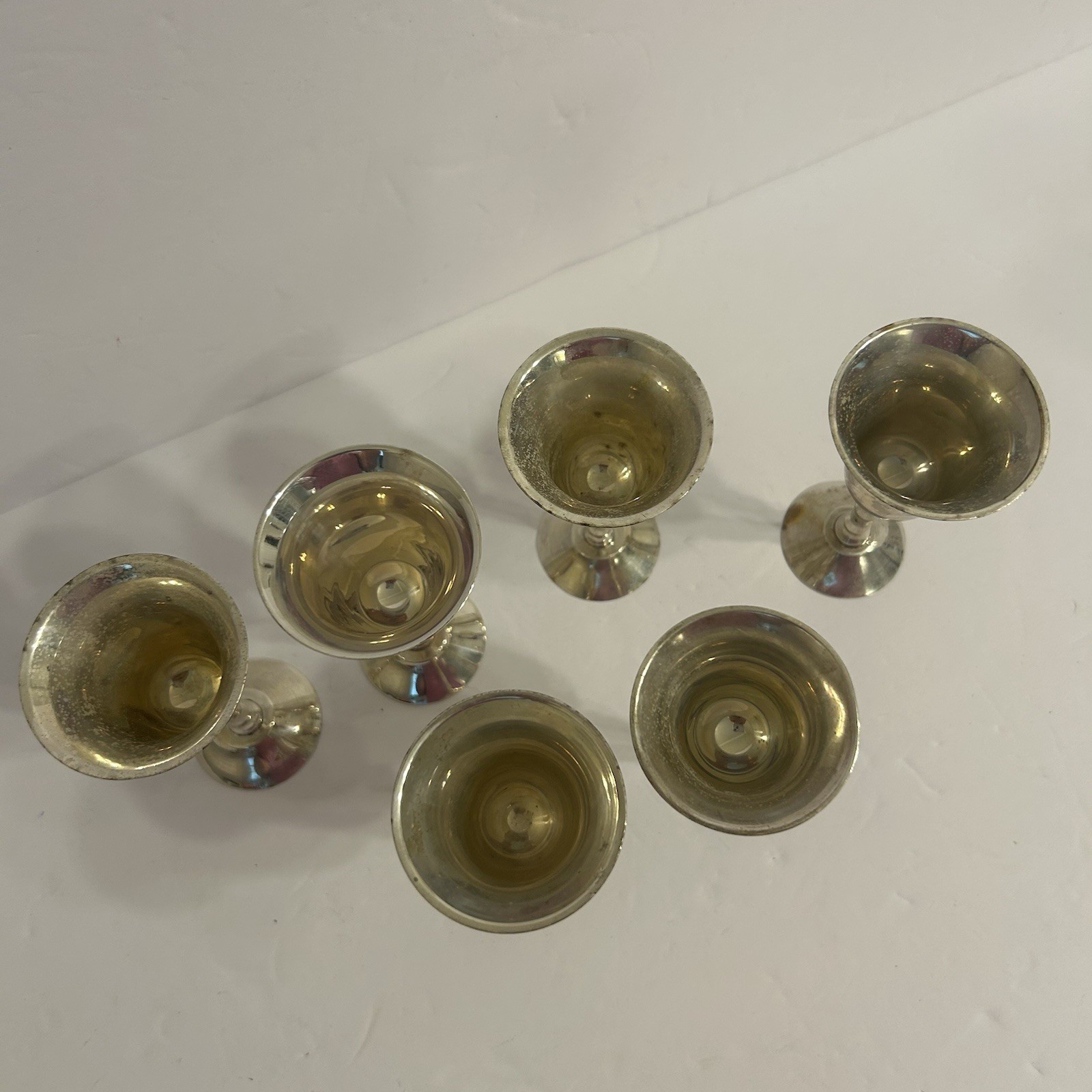 Set of Six Vintage Silver Plate Wine Goblets 1oz Made In India EUC